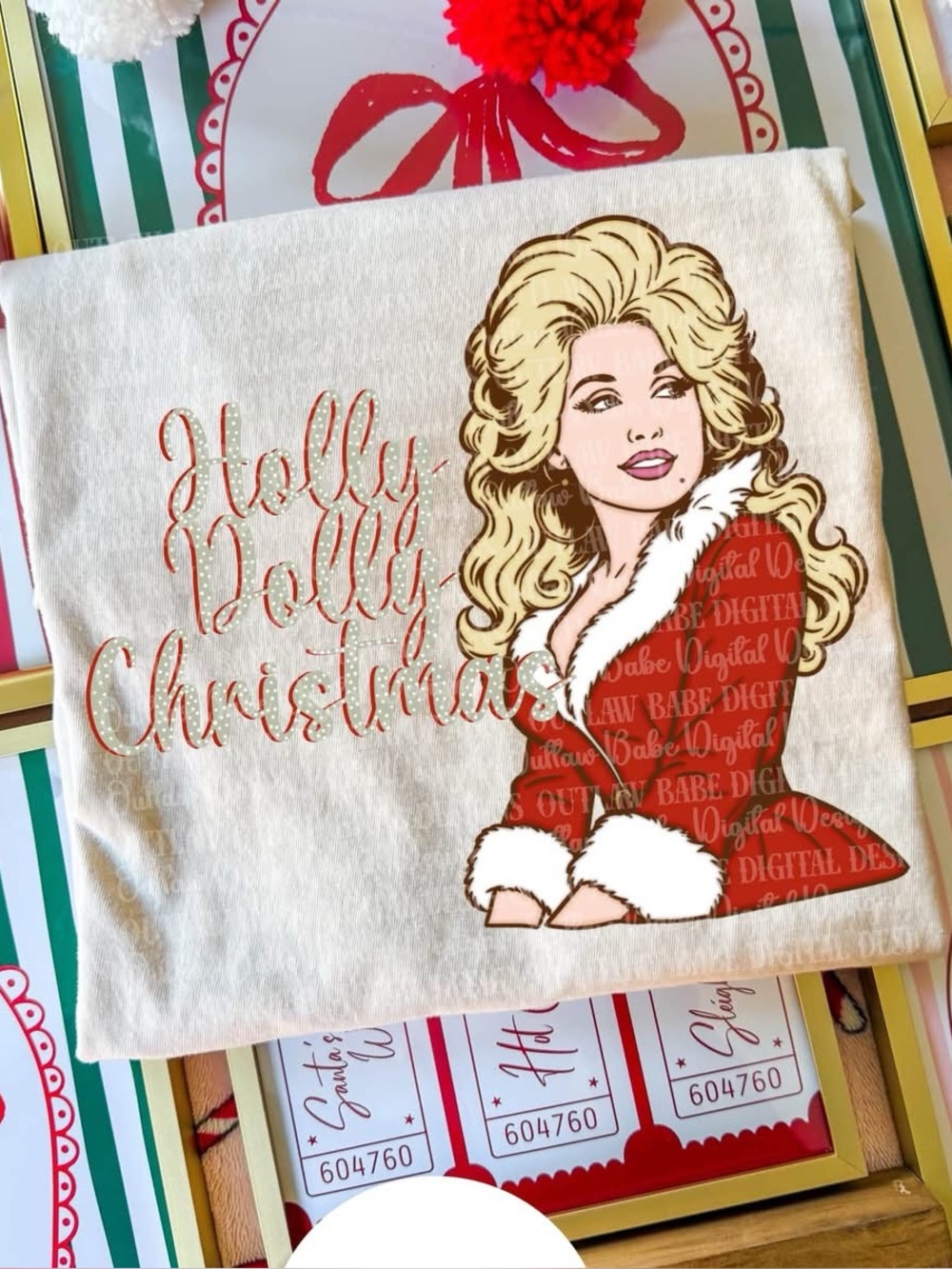 Holly Dolly Christmas Holiday Tshirt Small-XL